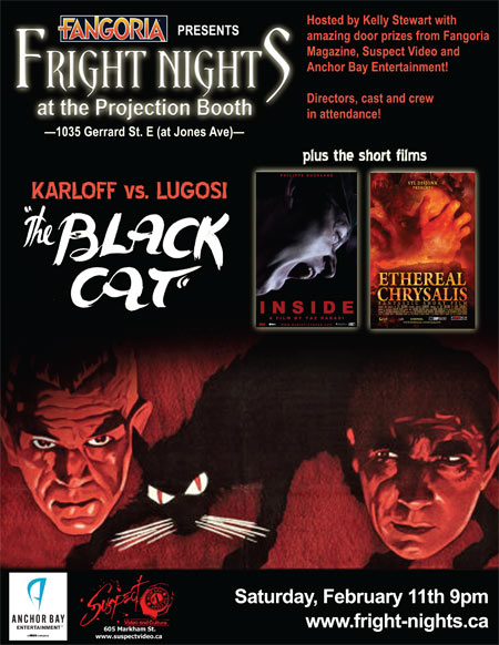 Fangoria presents Fright Nights at the Projection Booth (Toronto): The Black Cat (Karloff vs. Lugosi) plus the short films Ethereal Chrysalis and Inside